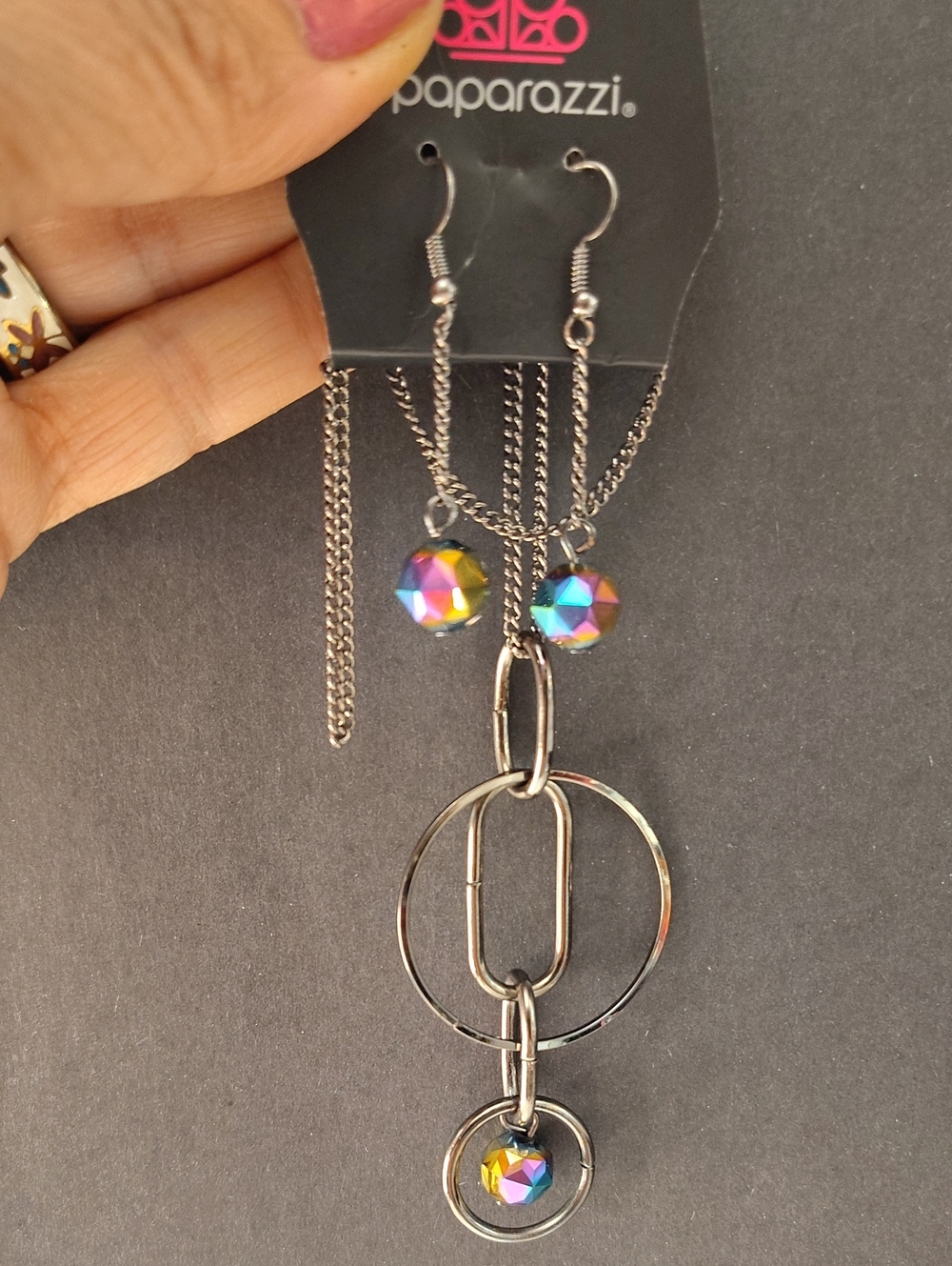 2 For $10 Paparazzi "Park Avenue" Oil Spill Iridescent Earring & Necklace Set